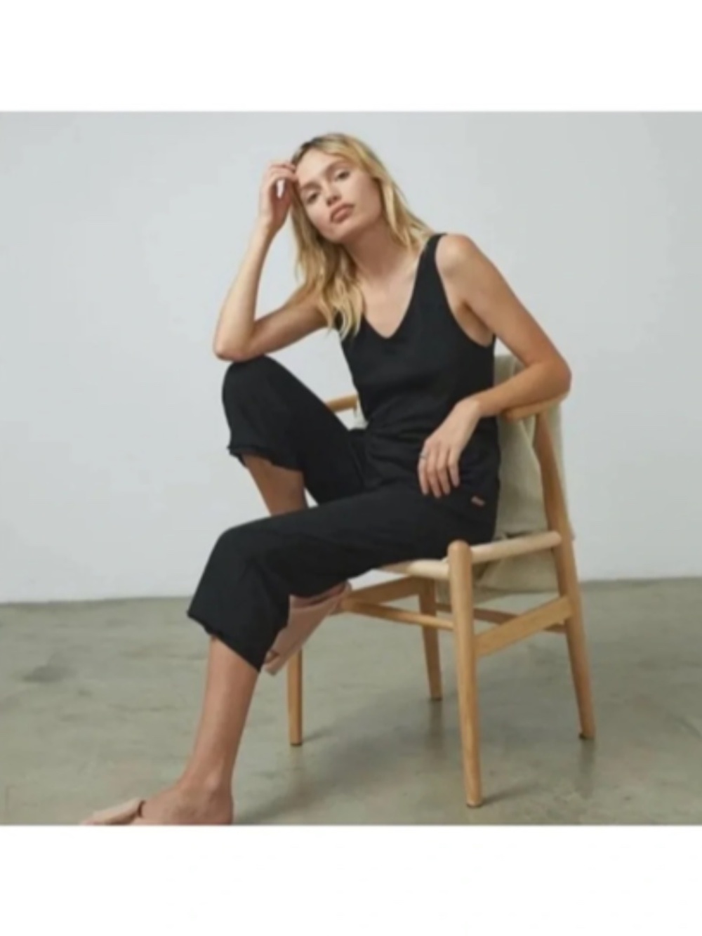 Lunya Black Double V Jumpsuit Cropped - size Small